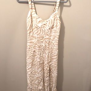 Zara White & Beige patterned slit dress